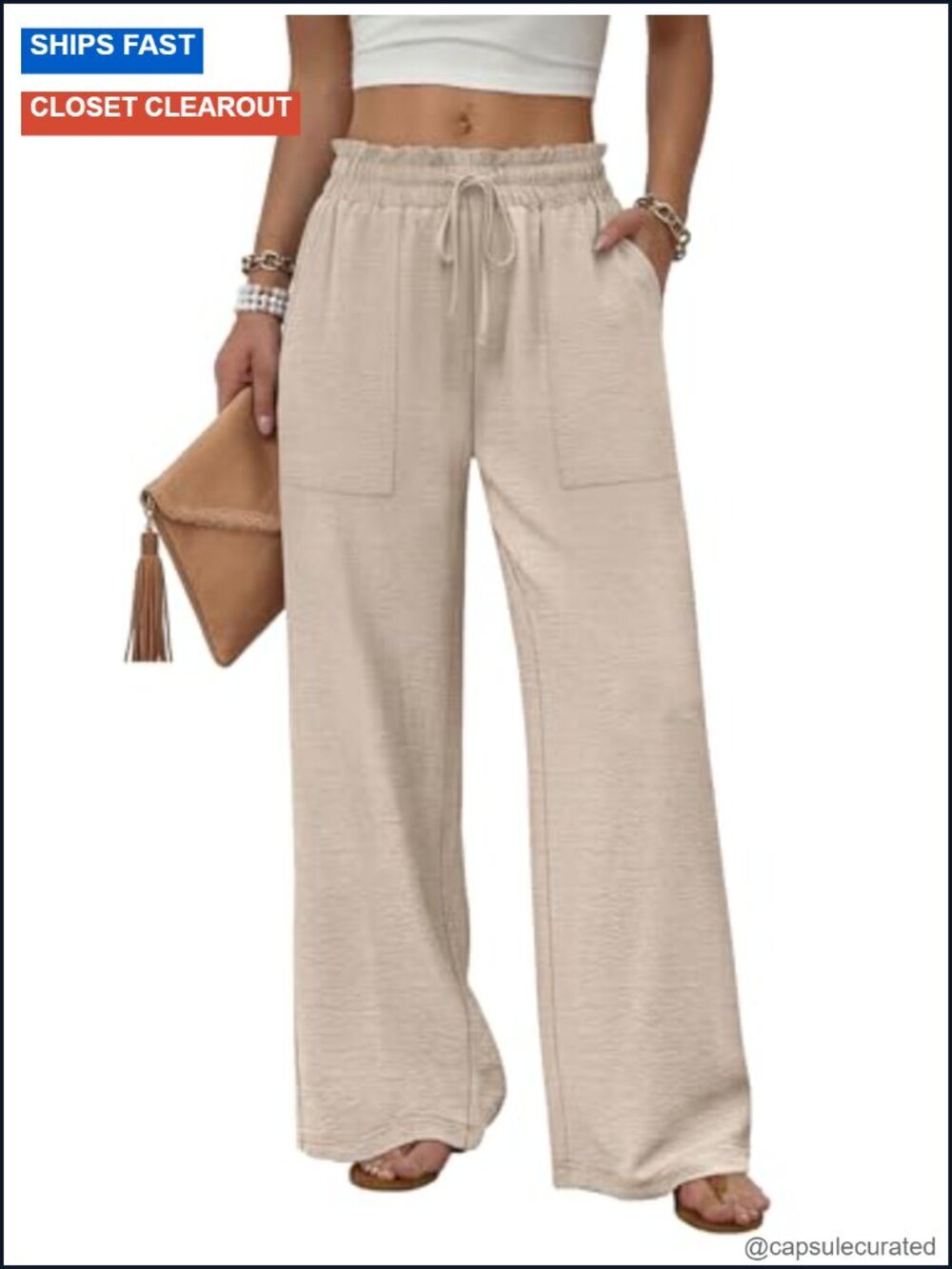 Wide Leg Pants with Pockets Drawstring Loose Trousers Business Work Beach